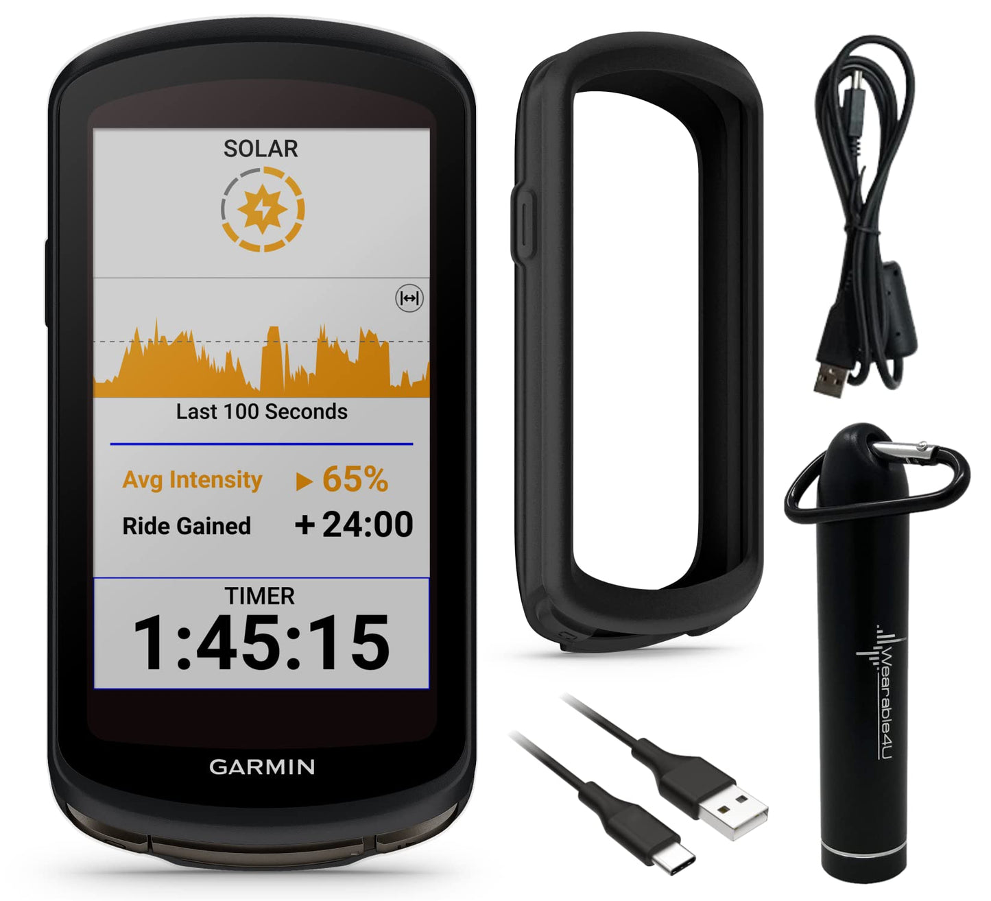 Garmin Edge 1040 Solar GPS-Fahrradcomputer – Solar-Laden, On-/Offroad, präzises GPS, mit Powerbank-Bundle