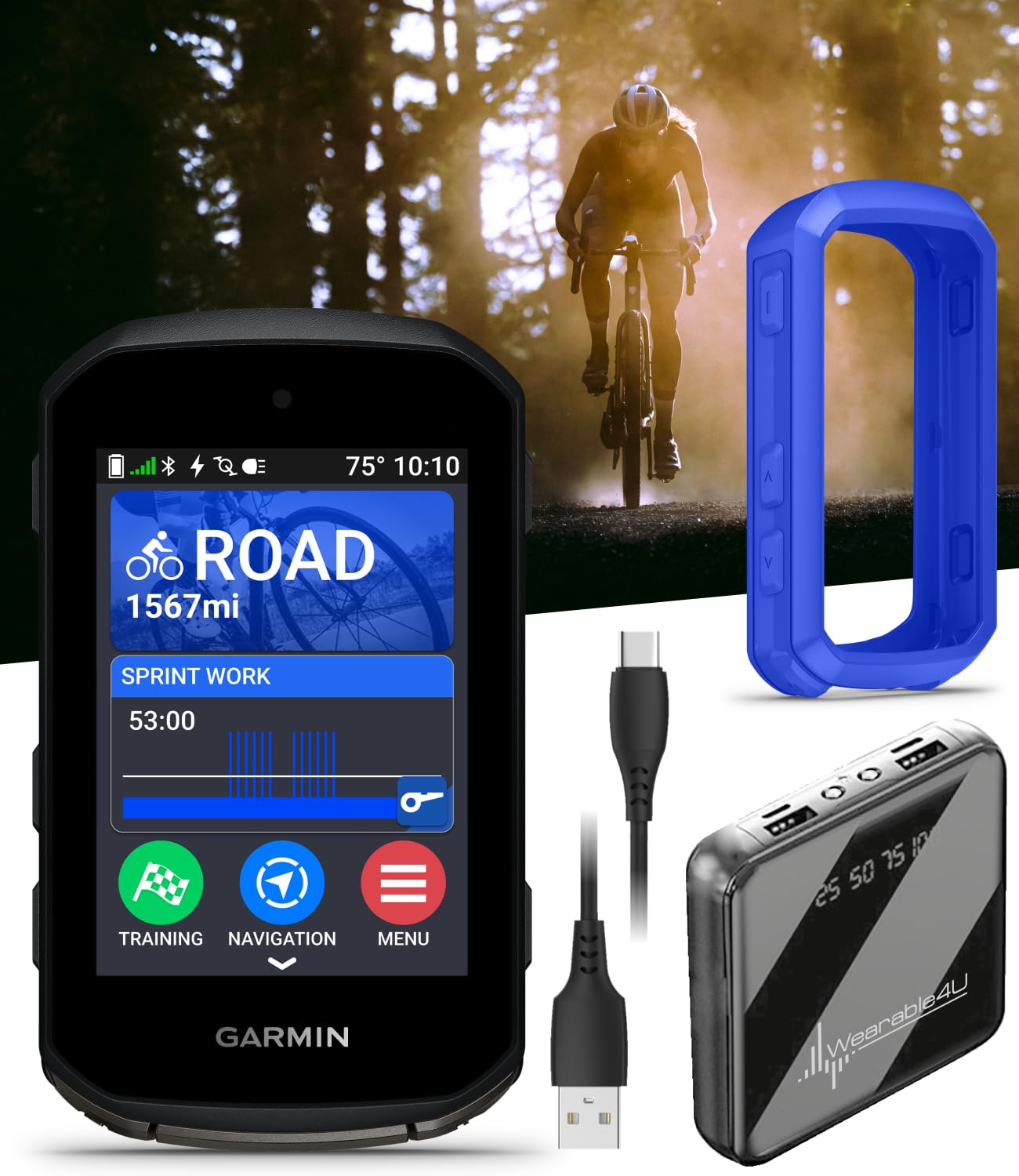 Garmin Edge 850 GPS-Fahrradcomputer – 2,7” Touchscreen, Karten-Navigation, mit blauer Silikonhülle & Powerbank