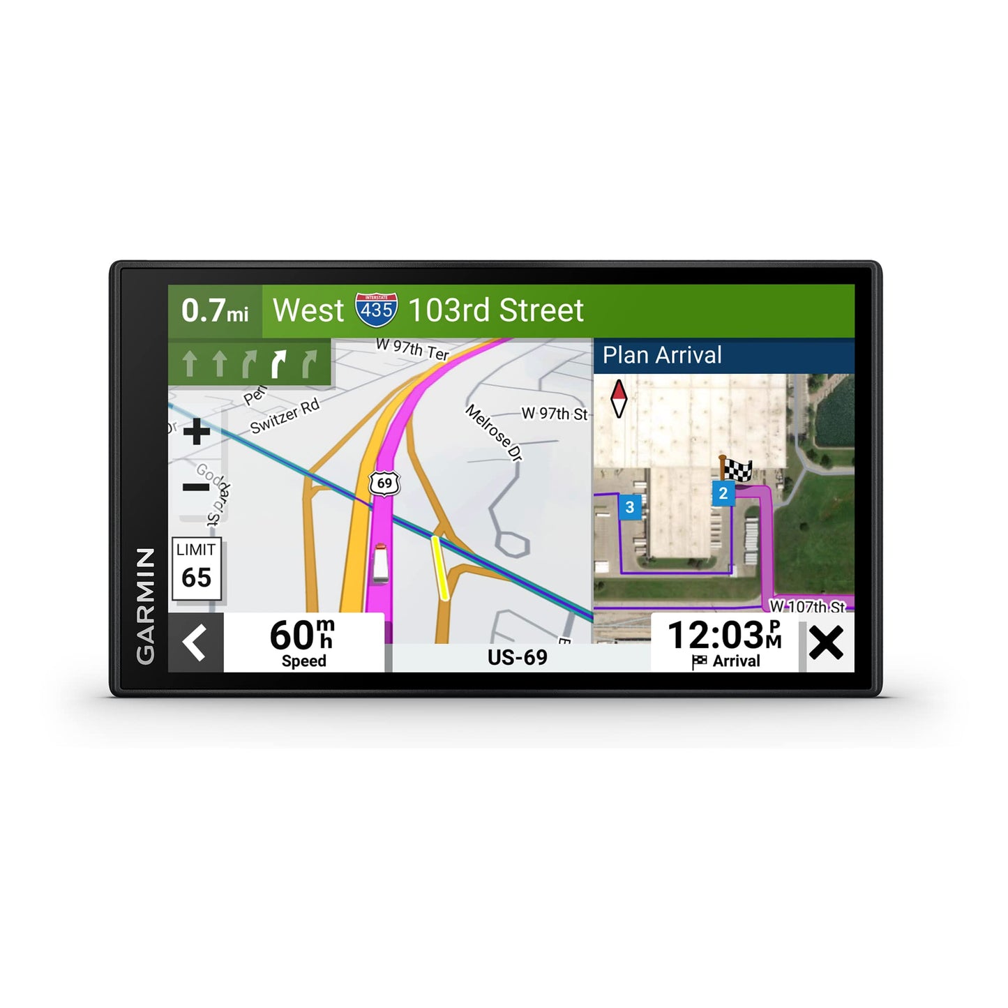 Garmin dezl OTR610 LKW-Navigationsgerät – 6” Display, LKW-Routing, BirdsEye-Satellitenbilder, große Ansicht