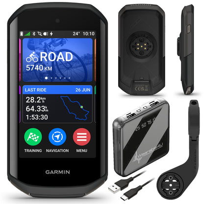 Garmin Edge 1050 GPS-Fahrradcomputer – Farb-Touchscreen, Lautsprecher, Training, mit Powerbank-Bundle