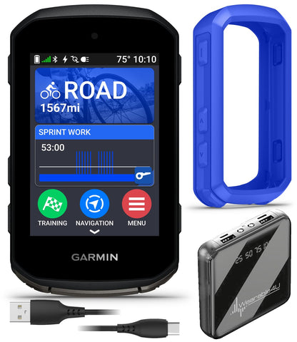 Garmin Edge 850 GPS-Fahrradcomputer – 2,7” Touchscreen, Karten-Navigation, mit blauer Silikonhülle & Powerbank