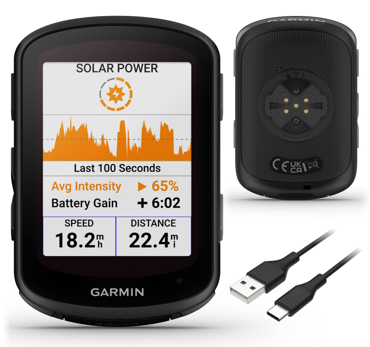 Garmin Edge 840 Solar GPS-Fahrradcomputer – Touchscreen, Tasten, Navigation, Solar-Laden, mit Powerbank-Bundle