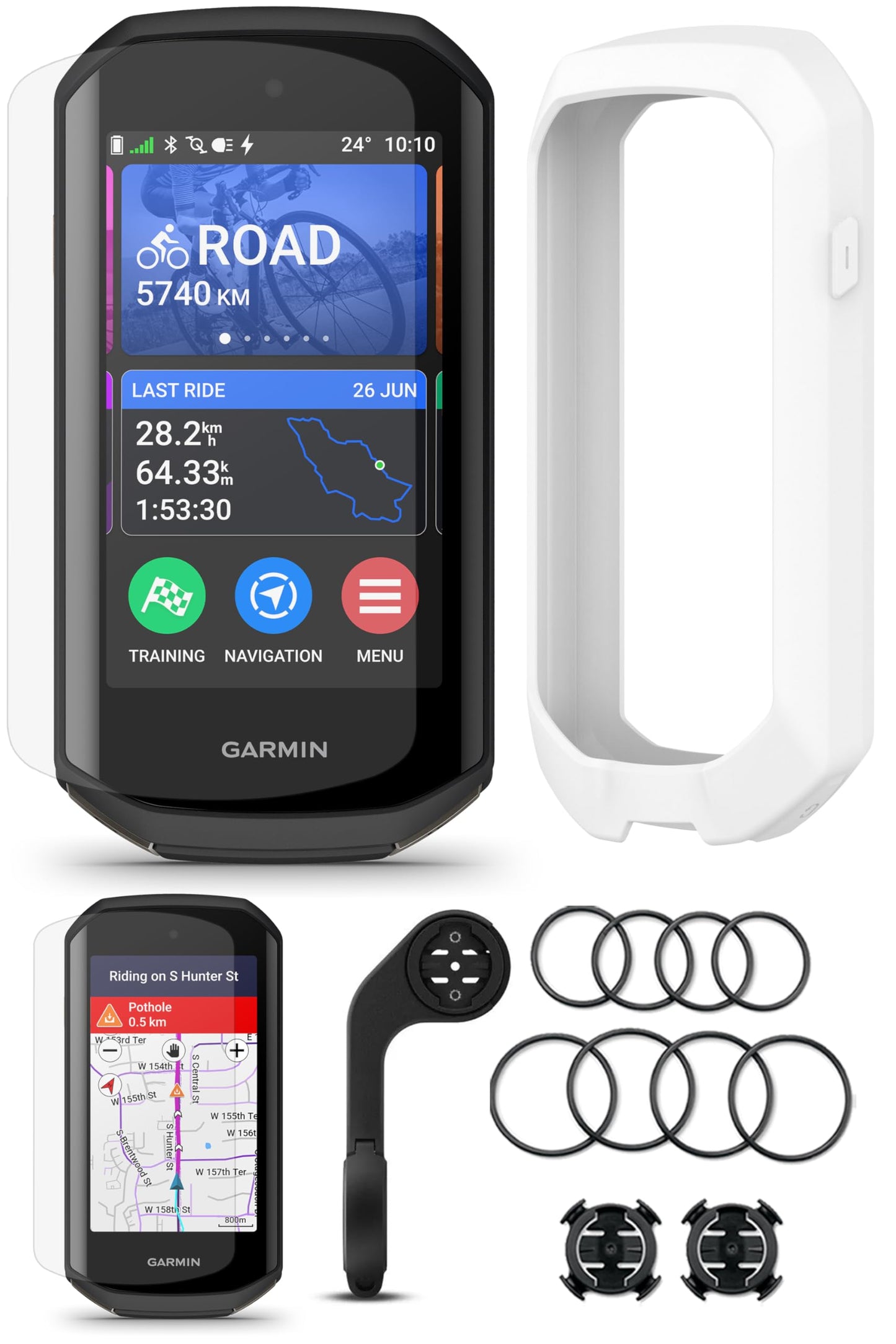 Garmin Edge 1050 GPS-Fahrradcomputer Bundle – Farb-Touchscreen, Lautsprecher, mit Silikonhülle (Weiß) & Zubehör